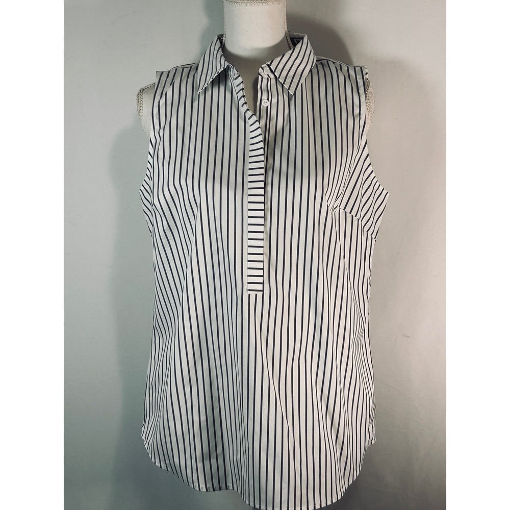 Talbots Women's Gray and White Striped Sleeveless Shirt 8 NWT wrinl resistant
